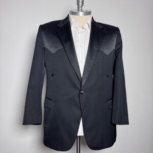 Circle S Tuxedo Blazer Mens 48R Black Solid Western Yoke Satin Lapel Formal